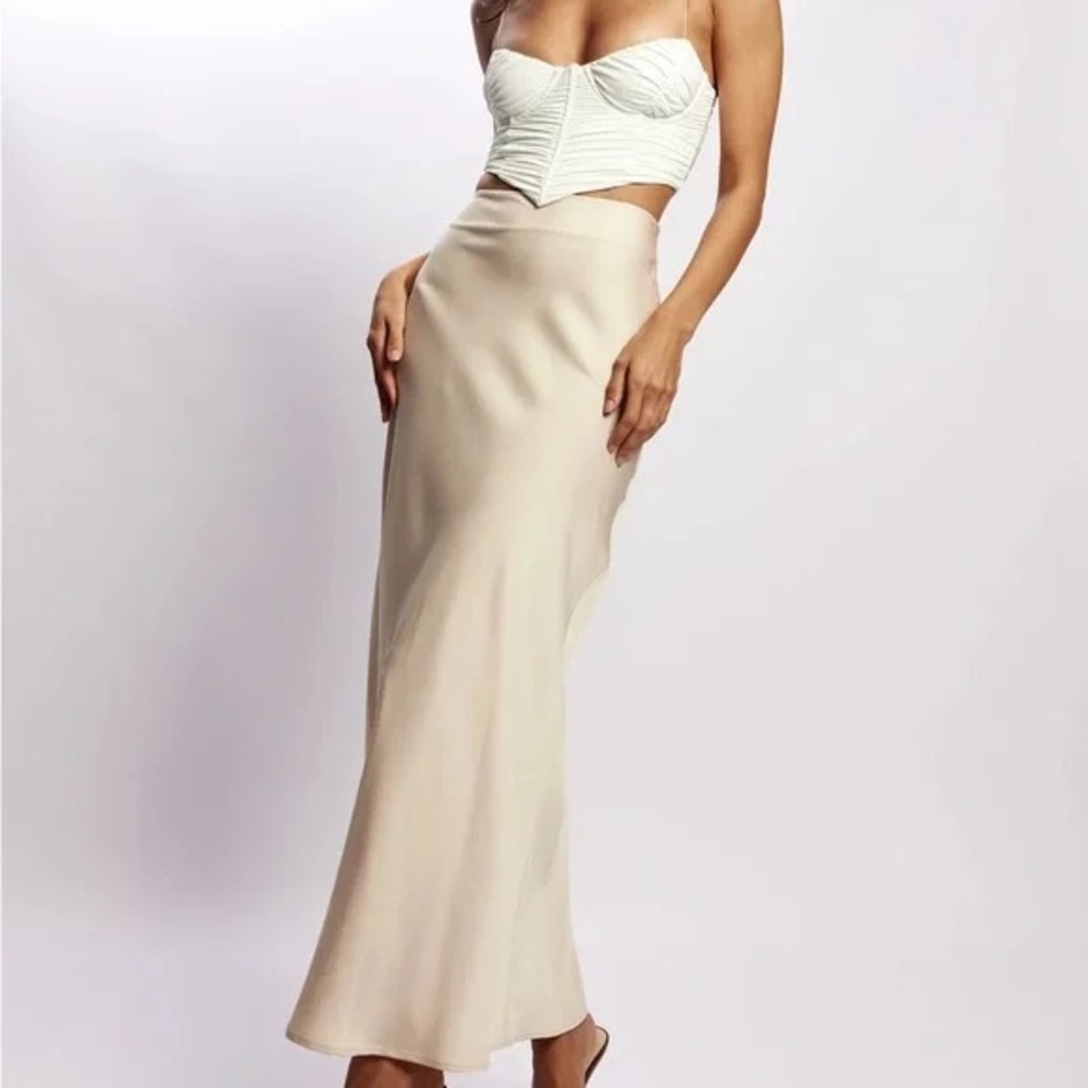 Meshki Maxi Satin Skirt in Champagne